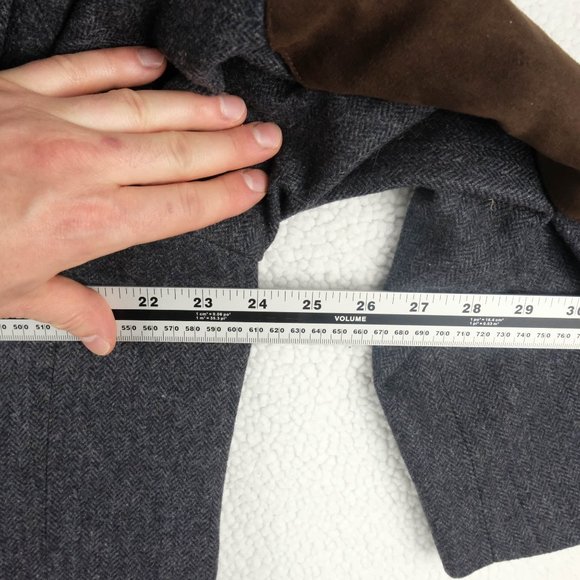 Bellissimo Blazer mens 46R Blue Herringbone Tweed Elbow Pads Two Button Vented - Picture 9 of 14